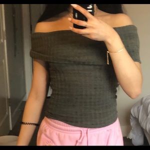 Green knit off the shoulder top